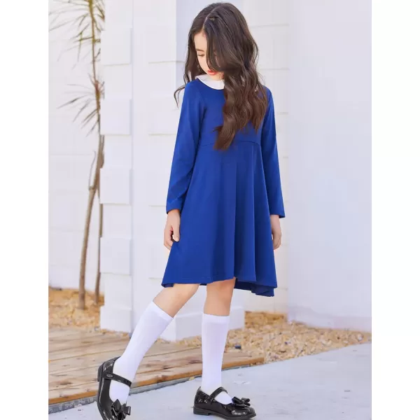 Arshiner Girls Long Sleeve Dress Casual Vintage Peter Pan Collar Swing Party Dress Age 3-14 Years