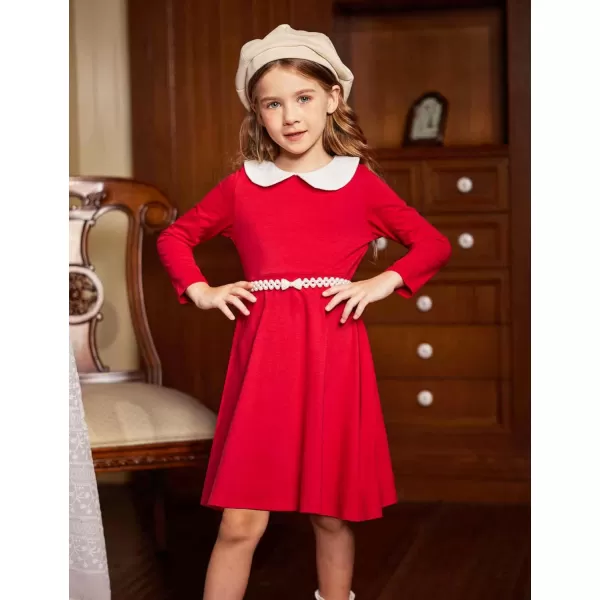 Arshiner Girls Long Sleeve Dress Casual Vintage Peter Pan Collar Swing Party Dress Age 3-14 Years