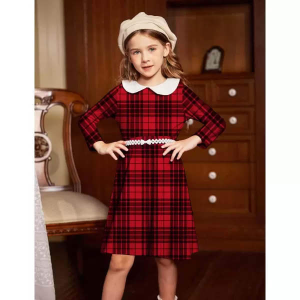 Arshiner Girls Long Sleeve Dress Casual Vintage Peter Pan Collar Swing Party Dress Age 3-14 Years