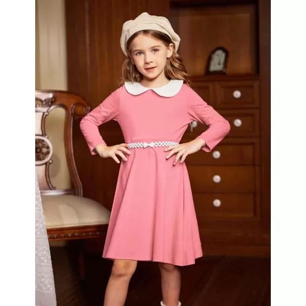 Arshiner Girls Long Sleeve Dress Casual Vintage Peter Pan Collar Swing Party Dress Age 3-14 Years