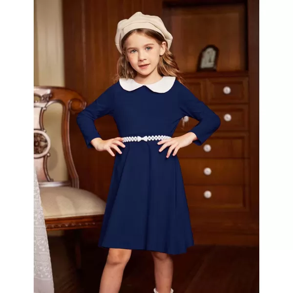 Arshiner Girls Long Sleeve Dress Casual Vintage Peter Pan Collar Swing Party Dress Age 3-14 Years