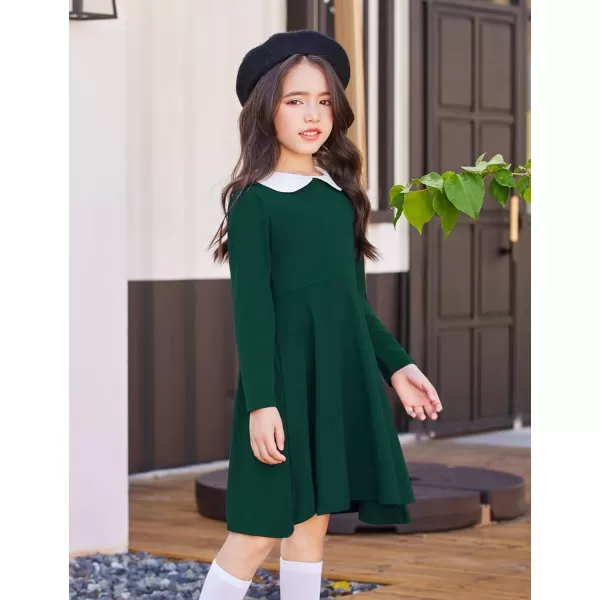 Arshiner Girls Long Sleeve Dress Casual Vintage Peter Pan Collar Swing Party Dress Age 3-14 Years