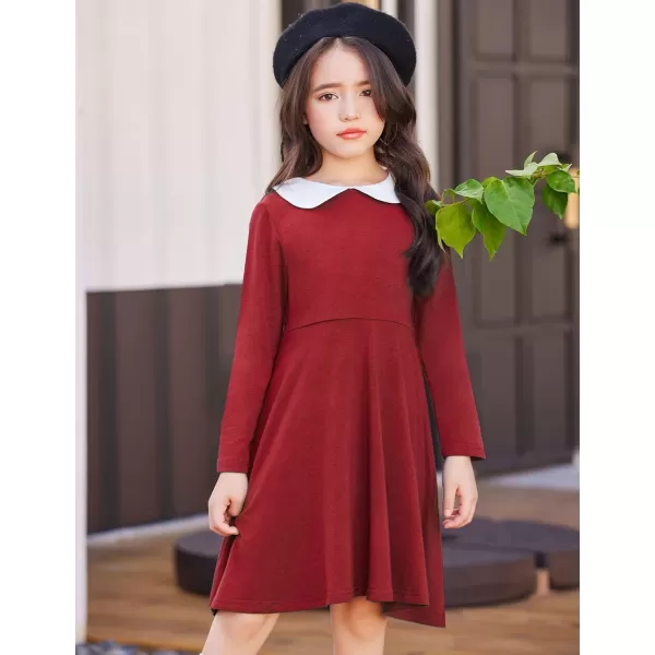 Arshiner Girls Long Sleeve Dress Casual Vintage Peter Pan Collar Swing Party Dress Age 3-14 Years