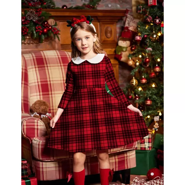 Arshiner Girls Long Sleeve Dress Casual Vintage Peter Pan Collar Swing Party Dress Age 3-14 Years