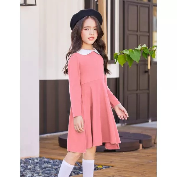 Arshiner Girls Long Sleeve Dress Casual Vintage Peter Pan Collar Swing Party Dress Age 3-14 Years