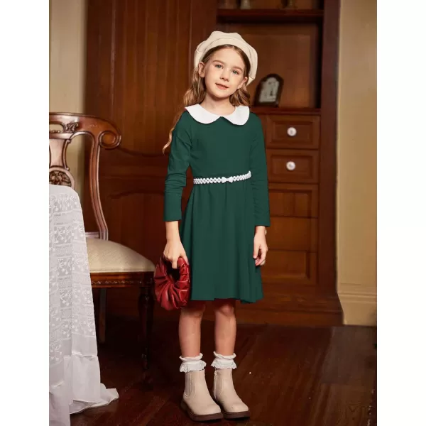 Arshiner Girls Long Sleeve Dress Casual Vintage Peter Pan Collar Swing Party Dress Age 3-14 Years