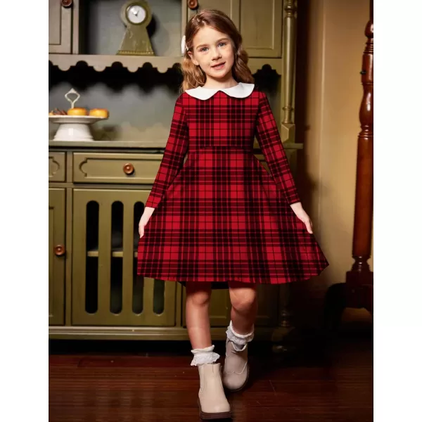 Arshiner Girls Long Sleeve Dress Casual Vintage Peter Pan Collar Swing Party Dress Age 3-14 Years