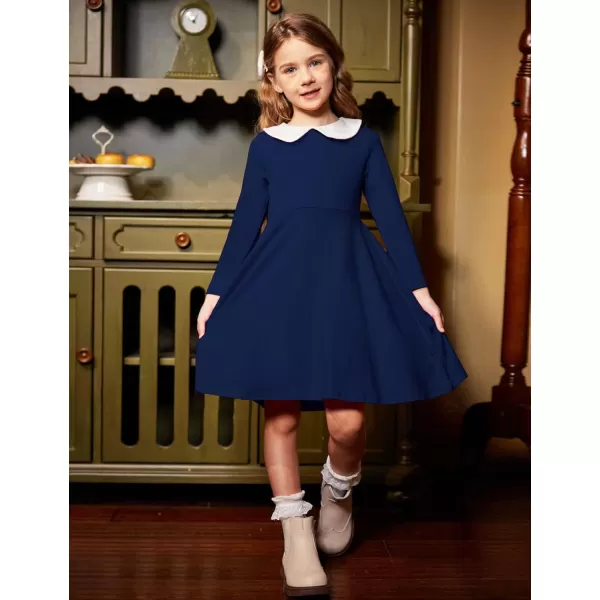Arshiner Girls Long Sleeve Dress Casual Vintage Peter Pan Collar Swing Party Dress Age 3-14 Years