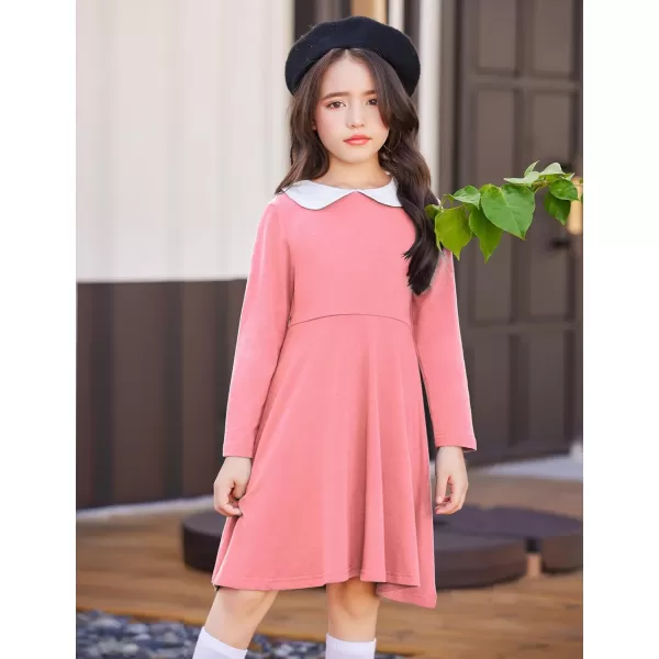 Arshiner Girls Long Sleeve Dress Casual Vintage Peter Pan Collar Swing Party Dress Age 3-14 Years