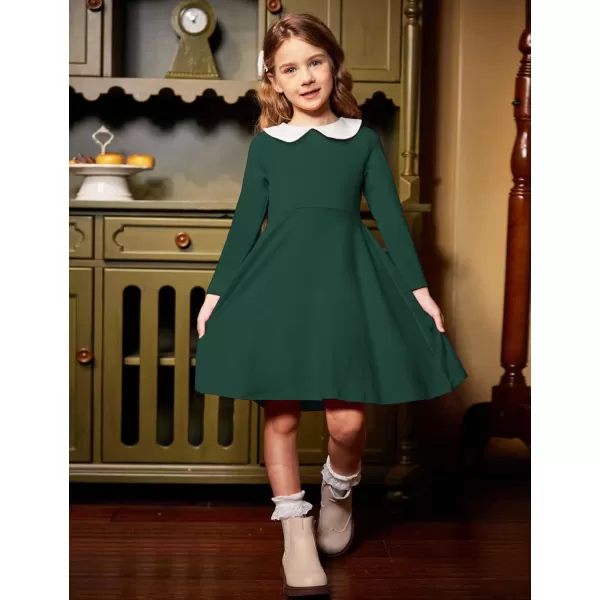 Arshiner Girls Long Sleeve Dress Casual Vintage Peter Pan Collar Swing Party Dress Age 3-14 Years