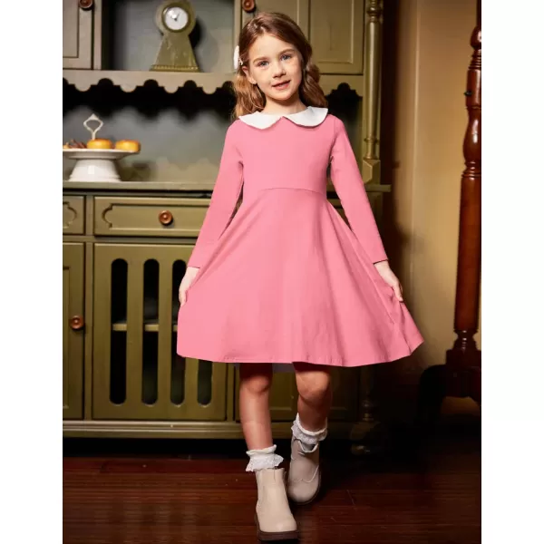 Arshiner Girls Long Sleeve Dress Casual Vintage Peter Pan Collar Swing Party Dress Age 3-14 Years