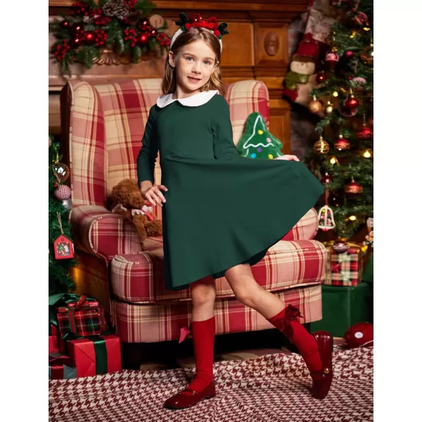 Arshiner Girls Long Sleeve Dress Casual Vintage Peter Pan Collar Swing Party Dress Age 3-14 Years