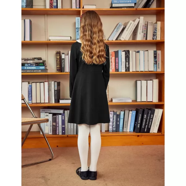Arshiner Girls Long Sleeve Dress Casual Vintage Peter Pan Collar Swing Party Dress Age 3-14 Years