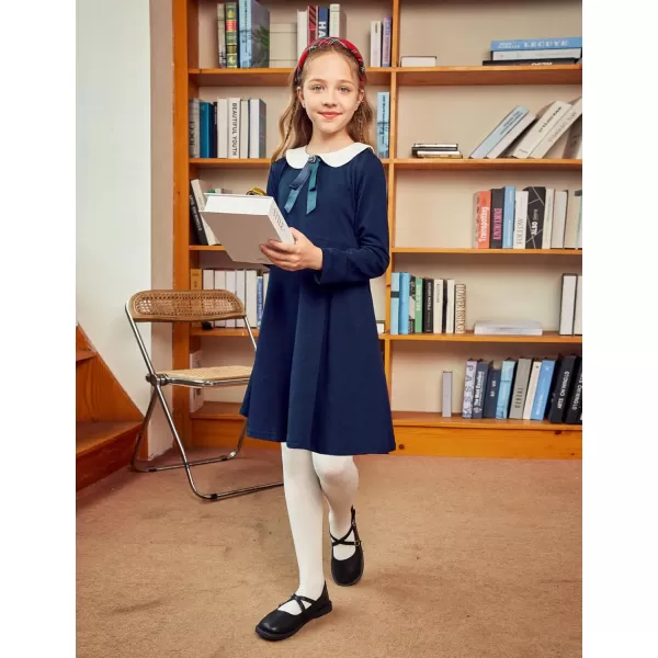 Arshiner Girls Long Sleeve Dress Casual Vintage Peter Pan Collar Swing Party Dress Age 3-14 Years