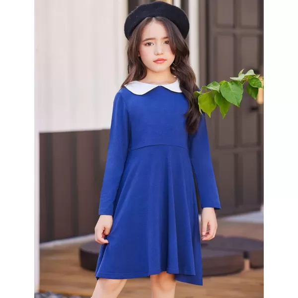 Arshiner Girls Long Sleeve Dress Casual Vintage Peter Pan Collar Swing Party Dress Age 3-14 Years