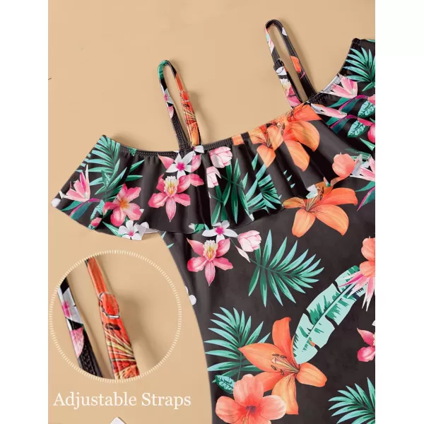 Arshiner Girls One Piece Swimsuits Ruffle Bathing SuitsTeen Girl Off Shoulder Swimwear4-12 Years