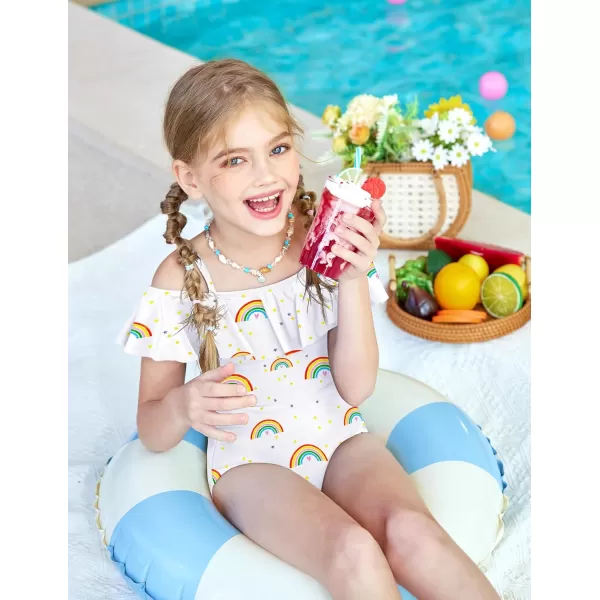 Arshiner Girls One Piece Swimsuits Ruffle Bathing SuitsTeen Girl Off Shoulder Swimwear4-12 Years
