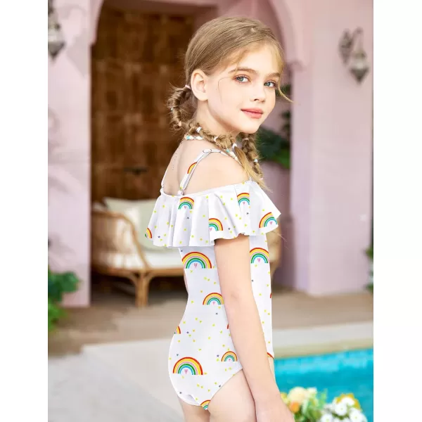 Arshiner Girls One Piece Swimsuits Ruffle Bathing SuitsTeen Girl Off Shoulder Swimwear4-12 Years