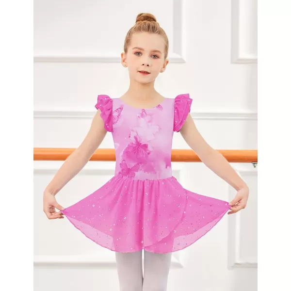 Arshiner Girls Ruffle Sleeve Ballet Dance Dress Tutu Skirted Leotard