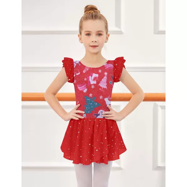 Arshiner Girls Ruffle Sleeve Ballet Dance Dress Tutu Skirted Leotard