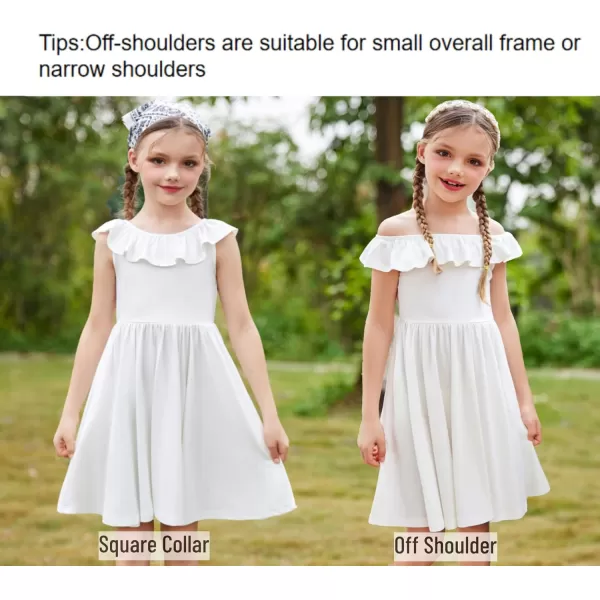 Arshiner Girls Ruffle Trim Neckline Dress A-Line Swing Casual Skater Dresses with Pockets 4-11 Years