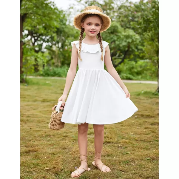 Arshiner Girls Ruffle Trim Neckline Dress A-Line Swing Casual Skater Dresses with Pockets 4-11 Years