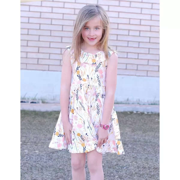 Arshiner Girls Ruffle Trim Neckline Dress A-Line Swing Casual Skater Dresses with Pockets 4-11 Years