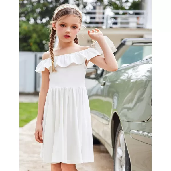 Arshiner Girls Ruffle Trim Neckline Dress A-Line Swing Casual Skater Dresses with Pockets 4-11 Years