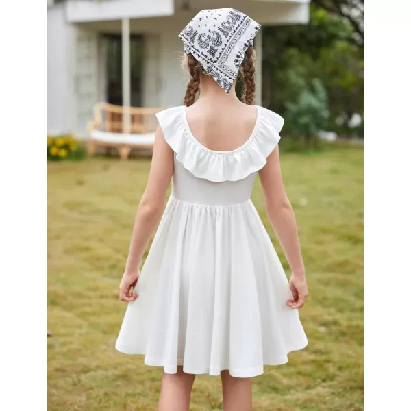 Arshiner Girls Ruffle Trim Neckline Dress A-Line Swing Casual Skater Dresses with Pockets 4-11 Years