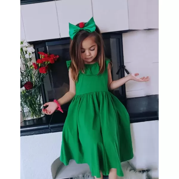 Arshiner Girls Ruffle Trim Neckline Dress A-Line Swing Casual Skater Dresses with Pockets 4-11 Years