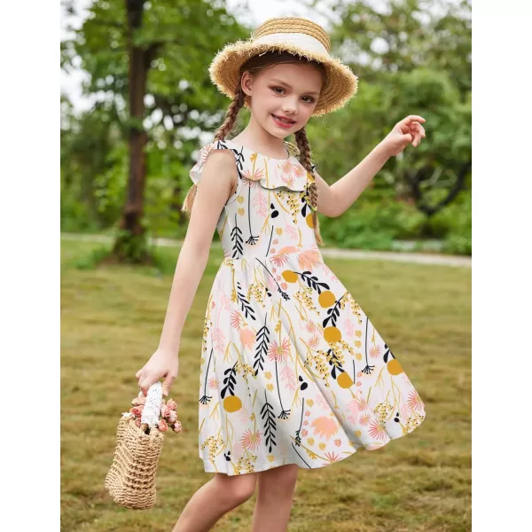 Arshiner Girls Ruffle Trim Neckline Dress A-Line Swing Casual Skater Dresses with Pockets 4-11 Years
