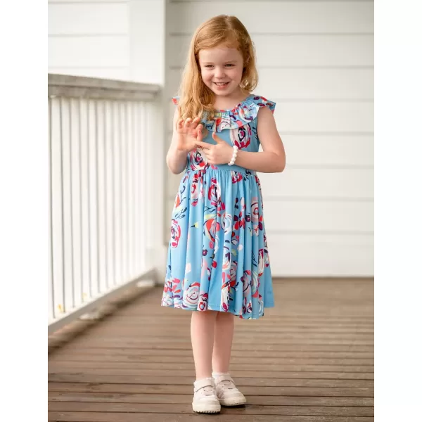 Arshiner Girls Ruffle Trim Neckline Dress A-Line Swing Casual Skater Dresses with Pockets 4-11 Years