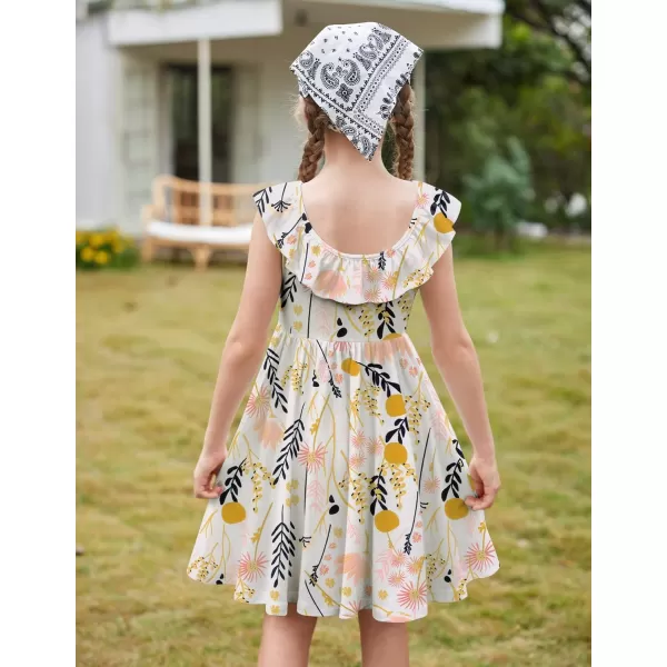 Arshiner Girls Ruffle Trim Neckline Dress A-Line Swing Casual Skater Dresses with Pockets 4-11 Years