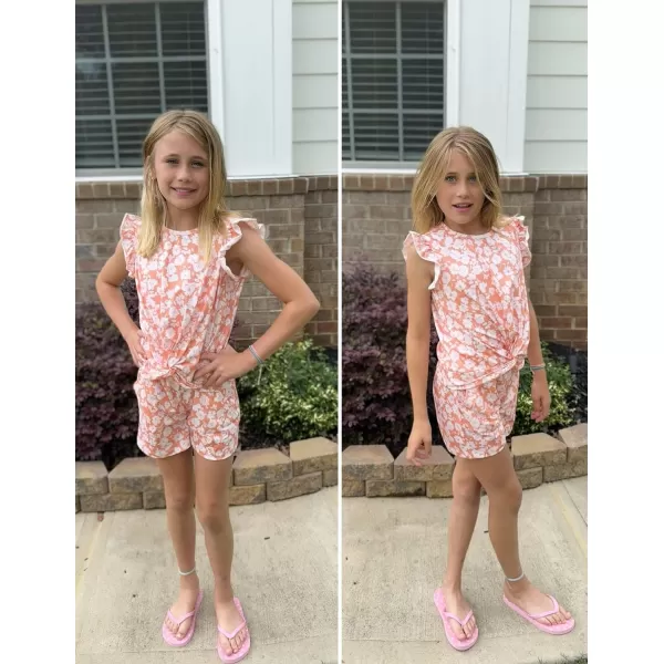 Arshiner Girls Shorts Sets 2 Pieces Outfits Twist Front Ruffle Sleeve T-Shirts and Shorts With Pockets Cute Clothes Sets