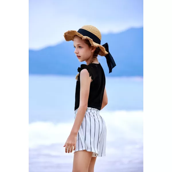 Arshiner Girls Shorts Sets 2 Pieces Outfits Twist Front Ruffle Sleeve T-Shirts and Shorts With Pockets Cute Clothes Sets