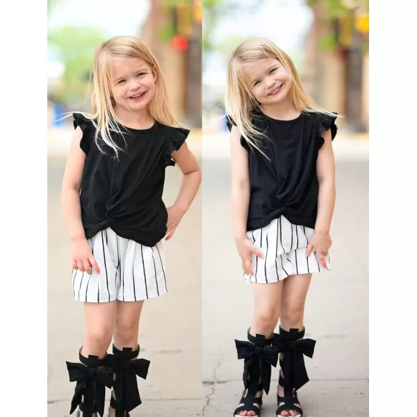 Arshiner Girls Shorts Sets 2 Pieces Outfits Twist Front Ruffle Sleeve T-Shirts and Shorts With Pockets Cute Clothes Sets