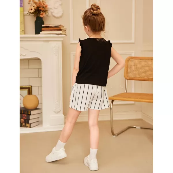 Arshiner Girls Shorts Sets 2 Pieces Outfits Twist Front Ruffle Sleeve T-Shirts and Shorts With Pockets Cute Clothes Sets