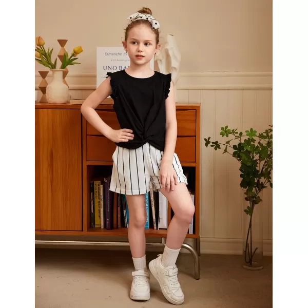 Arshiner Girls Shorts Sets 2 Pieces Outfits Twist Front Ruffle Sleeve T-Shirts and Shorts With Pockets Cute Clothes Sets
