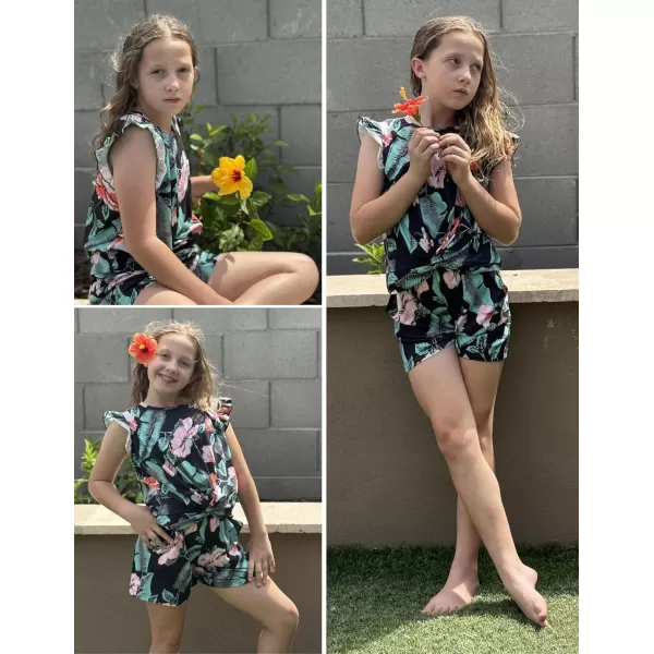 Arshiner Girls Shorts Sets 2 Pieces Outfits Twist Front Ruffle Sleeve T-Shirts and Shorts With Pockets Cute Clothes Sets
