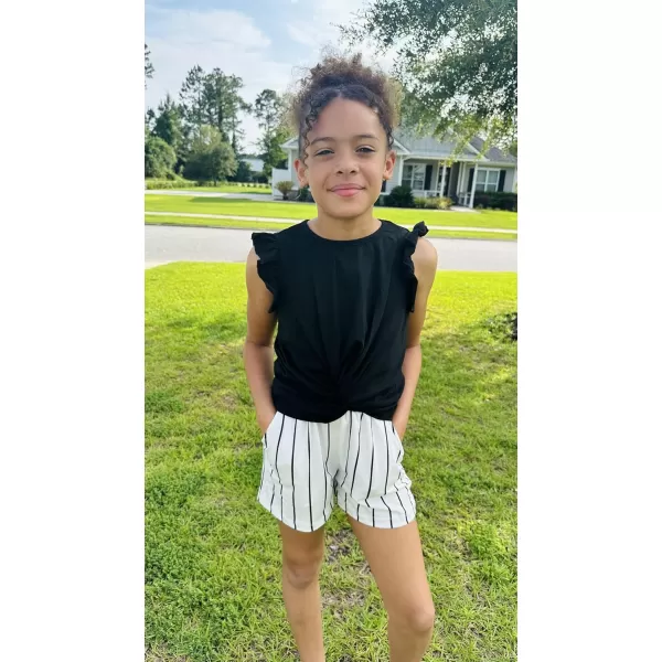 Arshiner Girls Shorts Sets 2 Pieces Outfits Twist Front Ruffle Sleeve T-Shirts and Shorts With Pockets Cute Clothes Sets