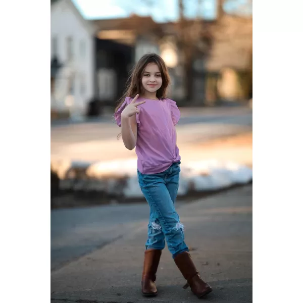 Arshiner Girls Shorts Sets 2 Pieces Outfits Twist Front Ruffle Sleeve T-Shirts and Shorts With Pockets Cute Clothes Sets