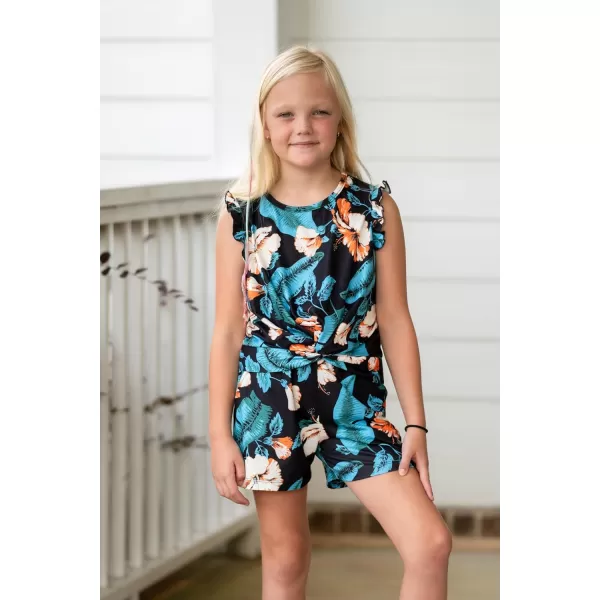 Arshiner Girls Shorts Sets 2 Pieces Outfits Twist Front Ruffle Sleeve T-Shirts and Shorts With Pockets Cute Clothes Sets