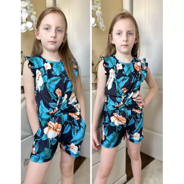 Arshiner Girls Shorts Sets 2 Pieces Outfits Twist Front Ruffle Sleeve T-Shirts and Shorts With Pockets Cute Clothes Sets
