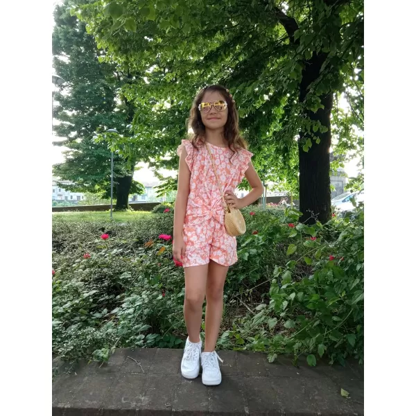 Arshiner Girls Shorts Sets 2 Pieces Outfits Twist Front Ruffle Sleeve T-Shirts and Shorts With Pockets Cute Clothes Sets