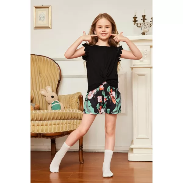 Arshiner Girls Shorts Sets 2 Pieces Outfits Twist Front Ruffle Sleeve T-Shirts and Shorts With Pockets Cute Clothes Sets