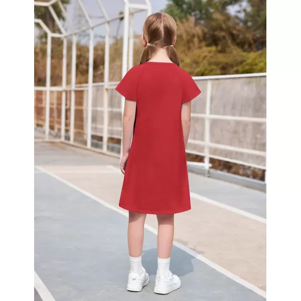 Arshiner Girls Summer Dress Kids Short Sleeve Cotton Printed Casual T-Shirt Dresses for 5-12 Years