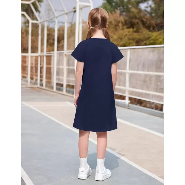 Arshiner Girls Summer Dress Kids Short Sleeve Cotton Printed Casual T-Shirt Dresses for 5-12 Years