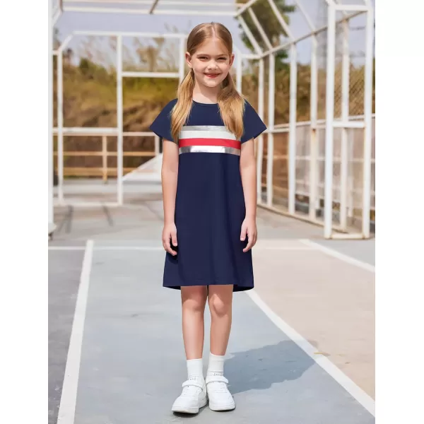 Arshiner Girls Summer Dress Kids Short Sleeve Cotton Printed Casual T-Shirt Dresses for 5-12 Years