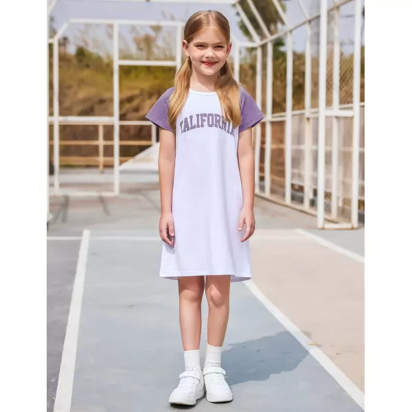Arshiner Girls Summer Dress Kids Short Sleeve Cotton Printed Casual T-Shirt Dresses for 5-12 Years