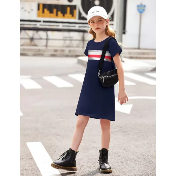 Arshiner Girls Summer Dress Kids Short Sleeve Cotton Printed Casual T-Shirt Dresses for 5-12 Years
